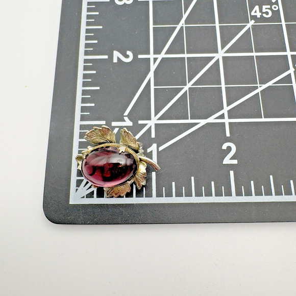 VTG Amethyst Glass Necklace Earrings Set Foil Back Cabochons Silver Tone Leaves - Picture 9 of 10